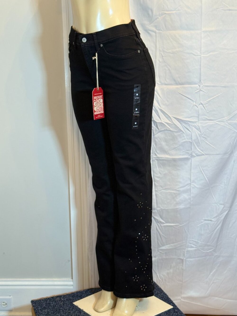 Lucky Brand Black w/Studs Stevie HiRise Flare Jeans Women's 6/28R Limited Ed NWT